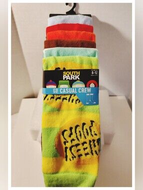 'SOUTH PARK' 6-Pair of Novelty Crew Socks - Fits Shoe Size 8-12 *NIP*